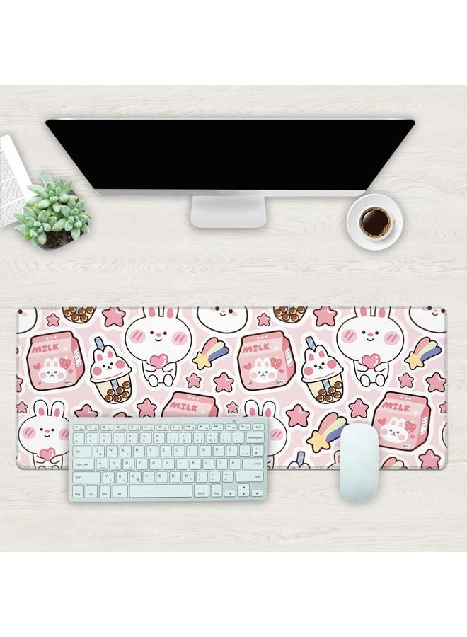 KOAIWPAE Desk Mat, Pink Kawaii Rabbit Extended Gaming Mouse Pad Large, 31.5"x11.8" Big Mouse Pad with Non-Slip Base and Stitched Edge, Long Computer Keyboard Mouse Mat for Home Office Work - Image 2