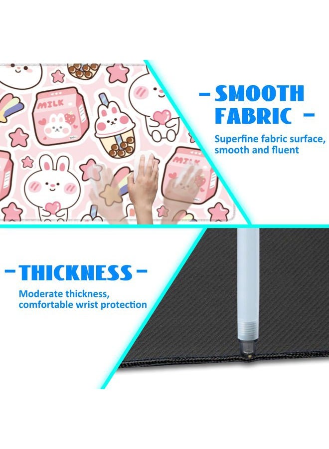 KOAIWPAE Desk Mat, Pink Kawaii Rabbit Extended Gaming Mouse Pad Large, 31.5"x11.8" Big Mouse Pad with Non-Slip Base and Stitched Edge, Long Computer Keyboard Mouse Mat for Home Office Work - Image 4
