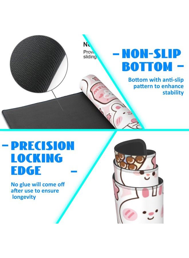 KOAIWPAE Desk Mat, Pink Kawaii Rabbit Extended Gaming Mouse Pad Large, 31.5"x11.8" Big Mouse Pad with Non-Slip Base and Stitched Edge, Long Computer Keyboard Mouse Mat for Home Office Work - Image 5