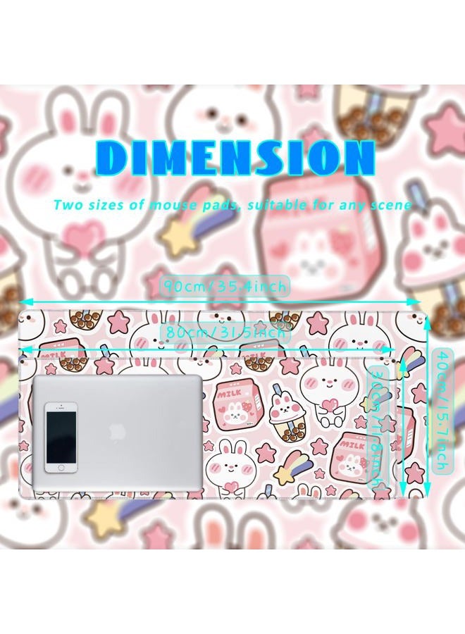 KOAIWPAE Desk Mat, Pink Kawaii Rabbit Extended Gaming Mouse Pad Large, 31.5"x11.8" Big Mouse Pad with Non-Slip Base and Stitched Edge, Long Computer Keyboard Mouse Mat for Home Office Work - Image 3