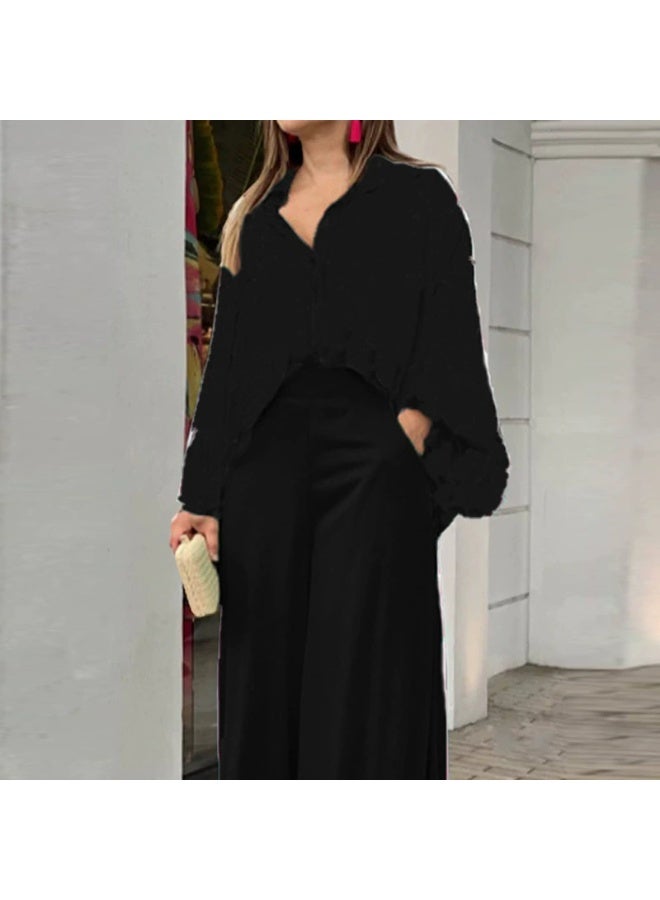 general 2025-2026 eBay Printed Shirt and Elegantly Casual Wide Leg Pants Fashion Set - Image 1