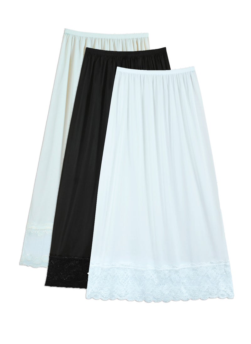 City Rose 3 - Pieces Full Length Soft inner Skirt with Elasticised Waistband and Big Dantel Women Multicolour  - Image 1