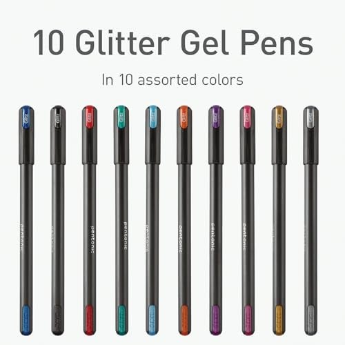 Pentonic Glitter Gel Pens, 10 Count, 10 Assorted Colors, 1.0 mm Bold Point, Smooth Writing For Journaling, Notetaking & Art Projects (1002365) - Image 3