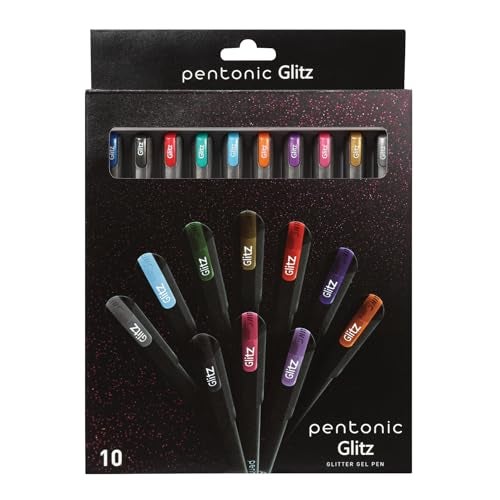 Pentonic Glitter Gel Pens, 10 Count, 10 Assorted Colors, 1.0 mm Bold Point, Smooth Writing For Journaling, Notetaking & Art Projects (1002365) - Image 1