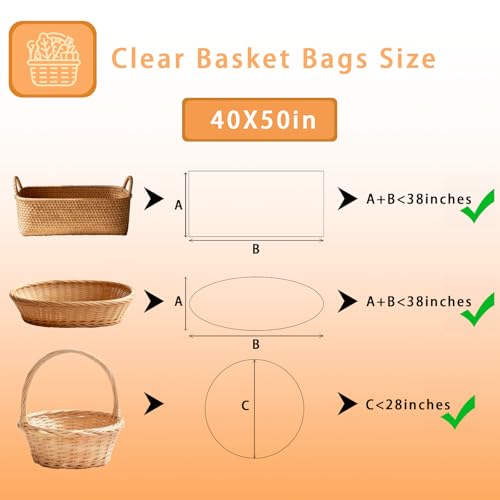 Volokitx 7-Pack 40x50 Inch Clear Cellophane Bags with 8 Colorful Pull Bows,Extra Large Cellophane Wrap for Gift Baskets, Baby Showers, Raffles, and Charity Auctions - Image 3