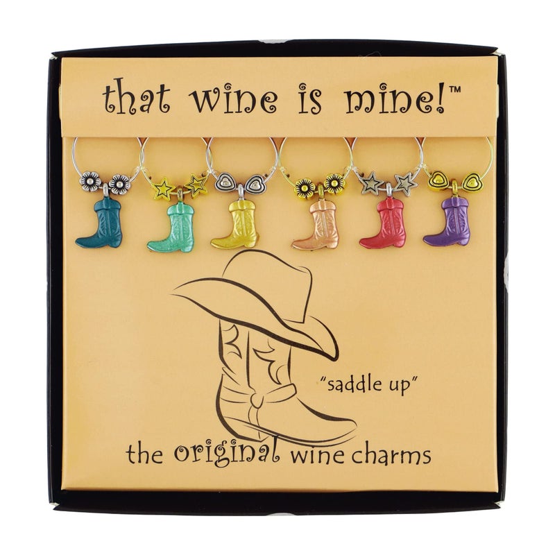 Wine Things 6-Piece Wine Charms/Wine Glass Tags/Drink Markers for Stem Glasses, Wine Tasting Party (Boot) - Image 1