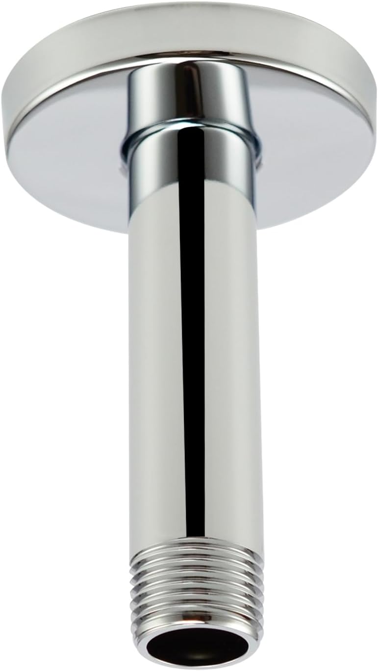 Purelux Ceiling Mount Shower Arm 4 Inches Made of Stainless Steel for Rainfall Showerhead, Chrome Finish with Gasket Flange - Image 1