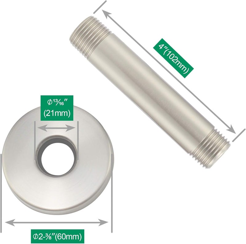 Purelux Ceiling Mount Shower Arm 4 Inches Made of Stainless Steel for Rainfall Showerhead, Chrome Finish with Gasket Flange - Image 2