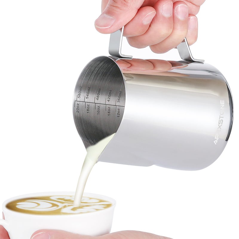 Apexstone Espresso Milk Frothing Pitcher 20 oz, Espresso Steaming Pitcher 20 oz, Coffee Milk Frothing Cup, Coffee Steaming Pitcher 20 oz/600 ml - Image 2