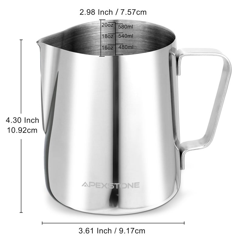 Apexstone Espresso Milk Frothing Pitcher 20 oz, Espresso Steaming Pitcher 20 oz, Coffee Milk Frothing Cup, Coffee Steaming Pitcher 20 oz/600 ml - Image 3