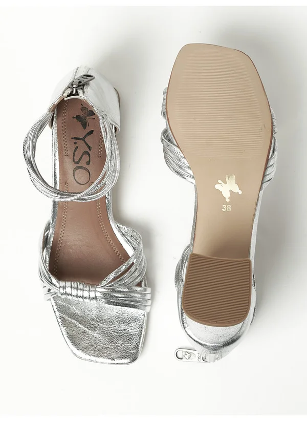 Y.so Y.SO Ladies Mid Heel Sandals Silver | Made In India