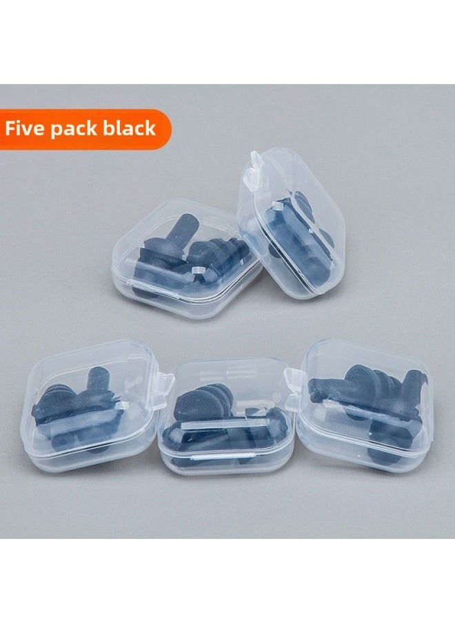 Generic Swimming Nose Clip Earplugs Set Silicone Professional Anti-choking Nasal Plug Adult Kidsren Boxed Supplies One Wholesale-Color:Special Offer-earplugs Black 5-box Set  - Image 1