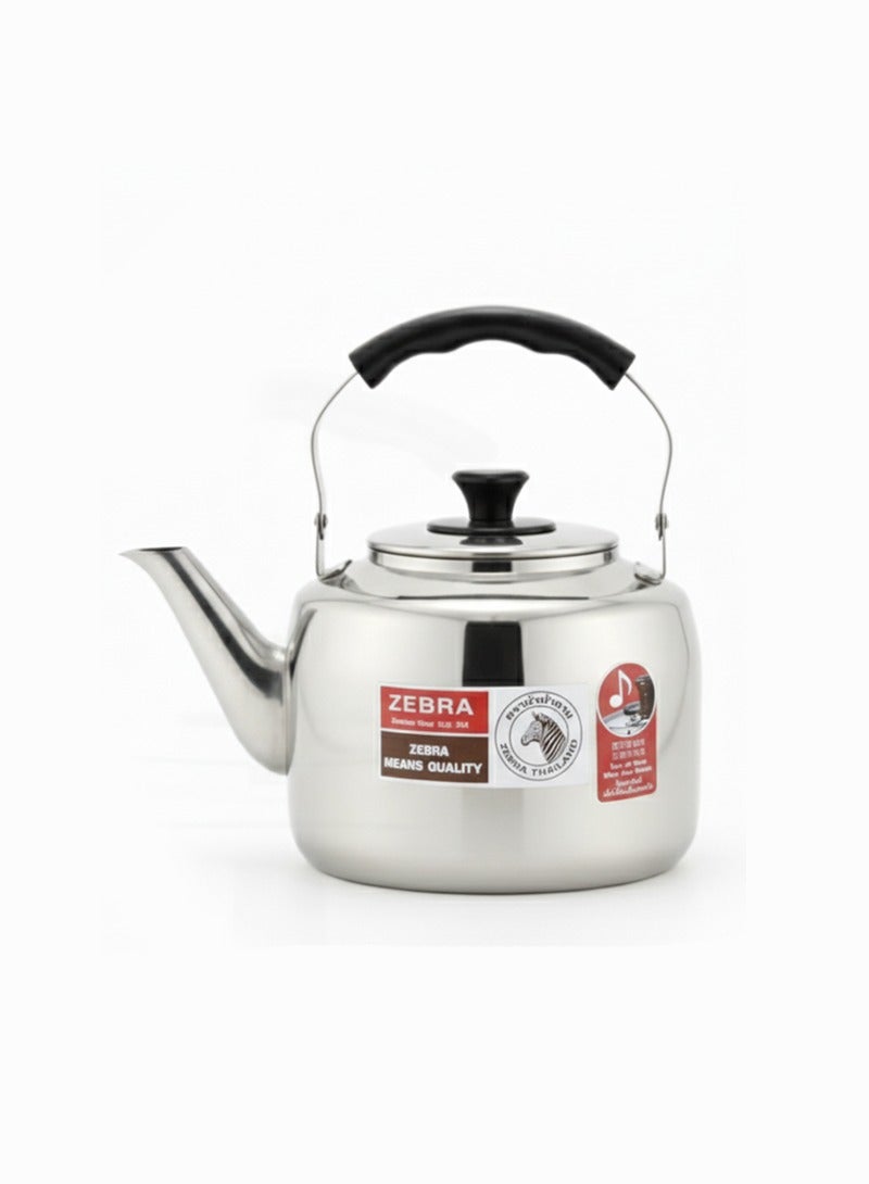 ZEBRA Stainless Steel Whistling Kettle – 4.0Ltr – Heat-Resistant Plastic Handle - Image 1