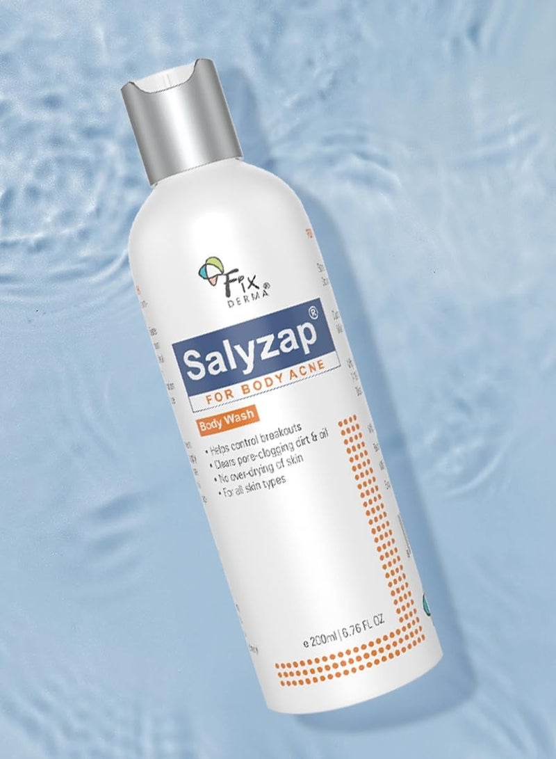 FIXDERMA 2% Salicylic Acid Salyzap Body Wash For Acne,Non Foaming Body Wash,Exfoliant,Acne On Back,Upper Arms And Other Affected Body Parts,Pimples,Clean Pores Suitable For Acne Prone Skin - 200Ml - Image 2