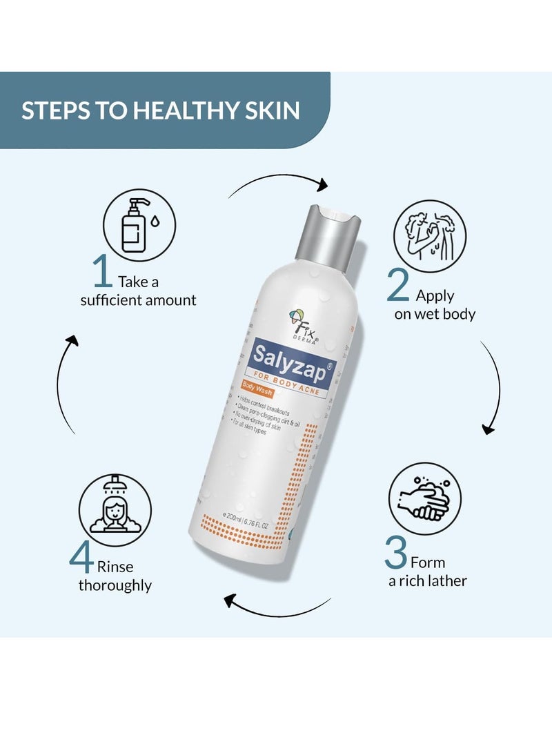 FIXDERMA 2% Salicylic Acid Salyzap Body Wash For Acne,Non Foaming Body Wash,Exfoliant,Acne On Back,Upper Arms And Other Affected Body Parts,Pimples,Clean Pores Suitable For Acne Prone Skin - 200Ml - Image 4