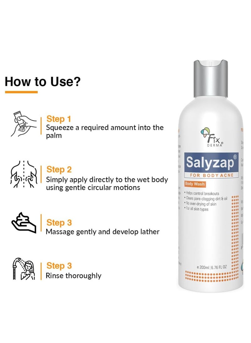 FIXDERMA 2% Salicylic Acid Salyzap Body Wash For Acne,Non Foaming Body Wash,Exfoliant,Acne On Back,Upper Arms And Other Affected Body Parts,Pimples,Clean Pores Suitable For Acne Prone Skin - 200Ml - Image 5