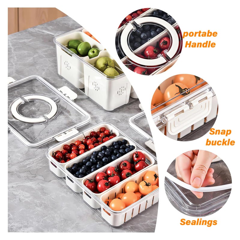 YFUIF Portable Fruit Storage Containers for Fridge, 4 Compartments Snack Box Container, BPA-Free Divided Serving Tray with Lid for Veggie, Clear Snack Tray Candy Tray - Image 5