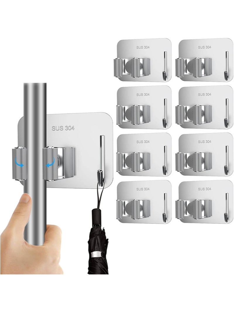 هالونهي حامل مكنسة مثبت على الحائط، عبوة من 8 قطع، حامل ممسحة للحائط، حامل مكنسة، حامل ذاتي اللصق، حامل لتعليق فرشاة التنظيف، منظم مساحة تخزين، خطاف حائط للحمام والمنزل والمطبخ ومرآب المنزل وغرفة الغسيل - Image 1