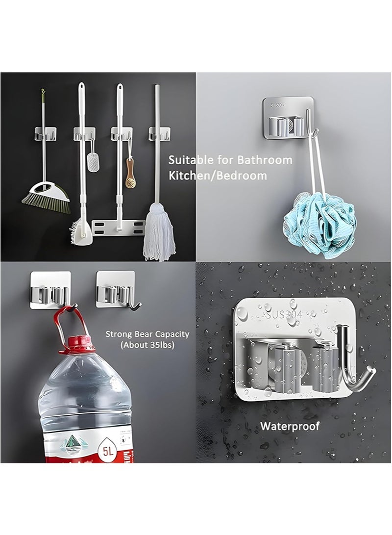 هالونهي حامل مكنسة مثبت على الحائط، عبوة من 8 قطع، حامل ممسحة للحائط، حامل مكنسة، حامل ذاتي اللصق، حامل لتعليق فرشاة التنظيف، منظم مساحة تخزين، خطاف حائط للحمام والمنزل والمطبخ ومرآب المنزل وغرفة الغسيل - Image 4