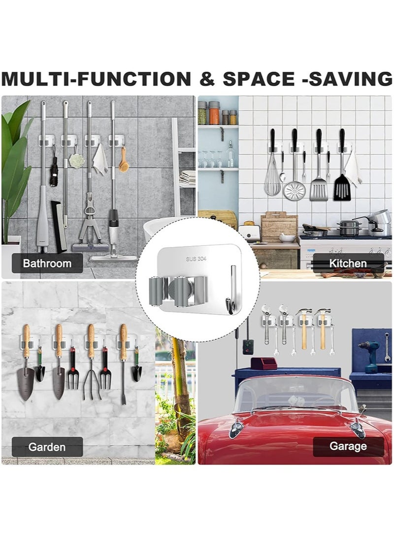 هالونهي حامل مكنسة مثبت على الحائط، عبوة من 8 قطع، حامل ممسحة للحائط، حامل مكنسة، حامل ذاتي اللصق، حامل لتعليق فرشاة التنظيف، منظم مساحة تخزين، خطاف حائط للحمام والمنزل والمطبخ ومرآب المنزل وغرفة الغسيل - Image 5