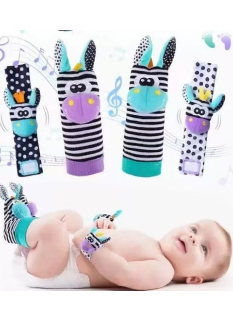 Top-Quality Material 4-Piece Infant Socks And Zebra Wrist Rattles Toy Set For Kids, Fun Gift Idea for Birthday, Party, Family Fun