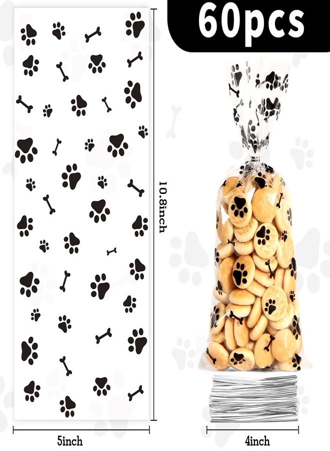 eowqeiur 60 PCS Plastic Dog Paw Cellophane Treat bags with Ties Goodie Candy Cookie Goody Gift Bags Pouches Clear Baby Shower Pet Puppy Birthday Party Decorations Favors Supplies Wrapping Stuffers(5x11) - Image 2