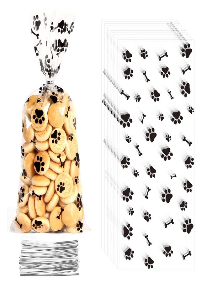 eowqeiur 60 PCS Plastic Dog Paw Cellophane Treat bags with Ties Goodie Candy Cookie Goody Gift Bags Pouches Clear Baby Shower Pet Puppy Birthday Party Decorations Favors Supplies Wrapping Stuffers(5x11) - Image 1