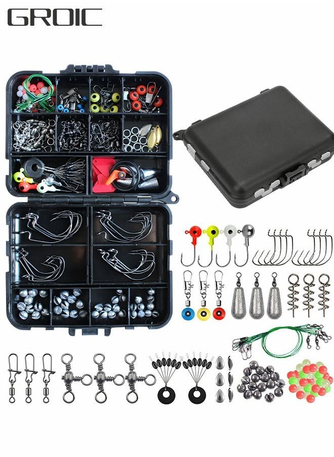 GROIC 187pcs Fishing Accessory Kit, Fishing Set with Tackle Box, Fishing Hooks, Crank Hook, Lead Sinker, Blocking Bead, 8-Ring Connector, Space Beans Terminal Tackle Kits  - Image 1