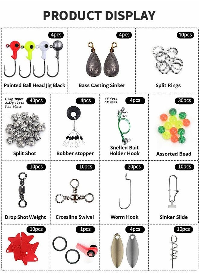 GROIC 187pcs Fishing Accessory Kit, Fishing Set with Tackle Box, Fishing Hooks, Crank Hook, Lead Sinker, Blocking Bead, 8-Ring Connector, Space Beans Terminal Tackle Kits  - Image 2