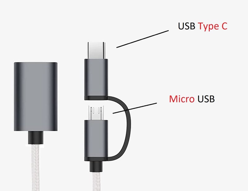 SENBON SENBUN 2 in 1 OTG Adapter Cable Micro USB + USB C to USB 3.0 Female Connector Cable, OTG Cable, Compatible Transmission & Charging, for All Supported Micro and Type C Device (Silver Matte) - Image 2