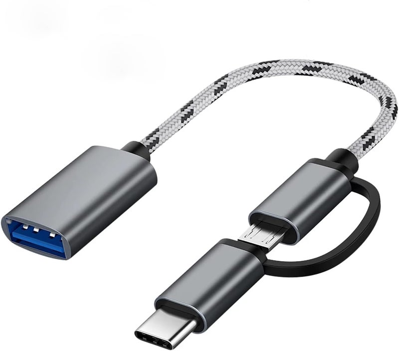 SENBON SENBUN 2 in 1 OTG Adapter Cable Micro USB + USB C to USB 3.0 Female Connector Cable, OTG Cable, Compatible Transmission & Charging, for All Supported Micro and Type C Device (Silver Matte) - Image 1