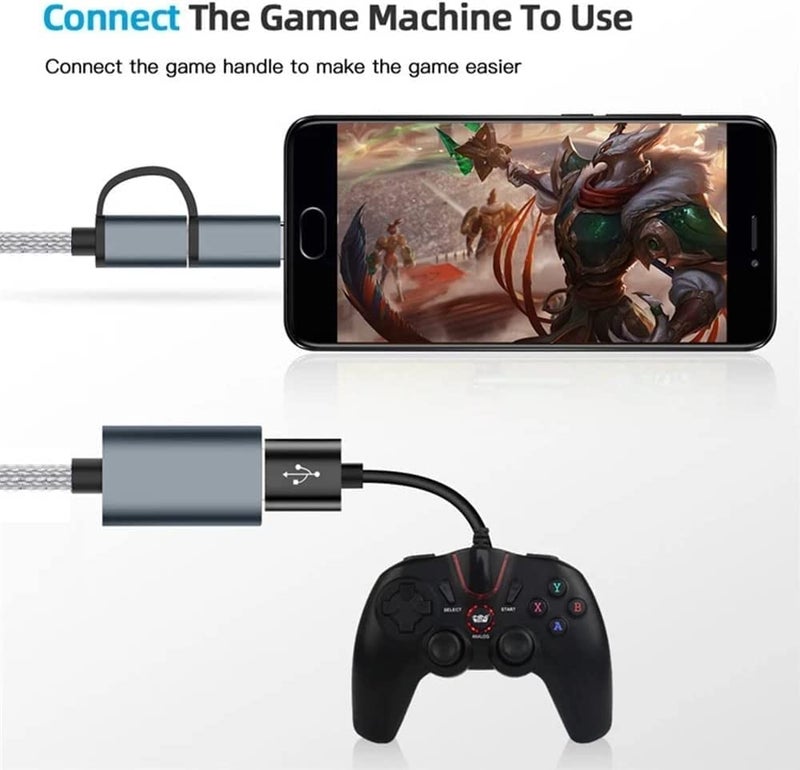 SENBON SENBUN 2 in 1 OTG Adapter Cable Micro USB + USB C to USB 3.0 Female Connector Cable, OTG Cable, Compatible Transmission & Charging, for All Supported Micro and Type C Device (Silver Matte) - Image 3