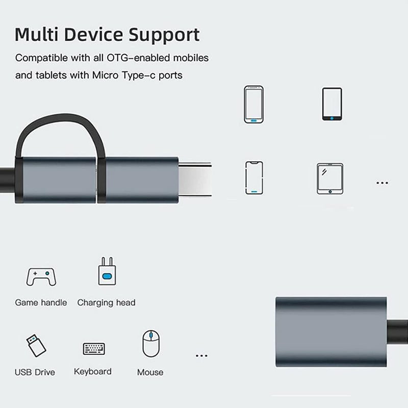 SENBON SENBUN 2 in 1 OTG Adapter Cable Micro USB + USB C to USB 3.0 Female Connector Cable, OTG Cable, Compatible Transmission & Charging, for All Supported Micro and Type C Device (Silver Matte) - Image 4