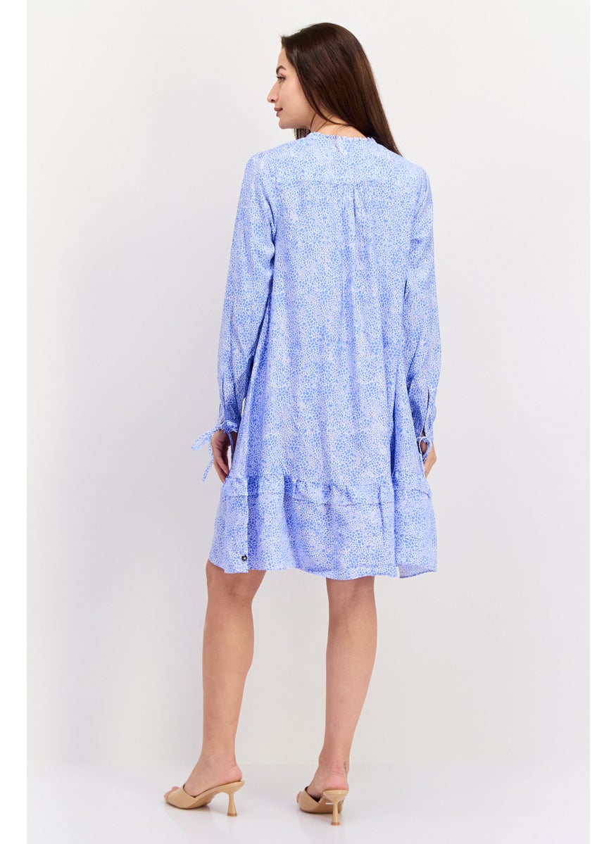 Scotch & Soda - Women Allover Print Mini Dress, Blue - Image 1