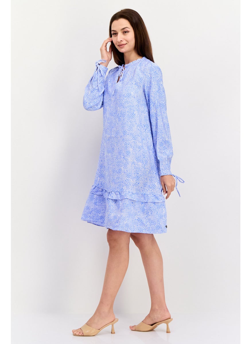 Scotch & Soda - Women Allover Print Mini Dress, Blue - Image 1