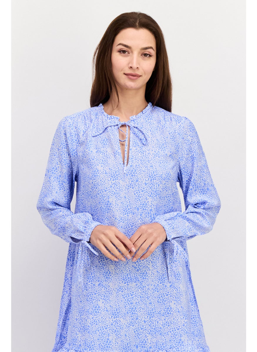 Scotch & Soda - Women Allover Print Mini Dress, Blue - Image 1