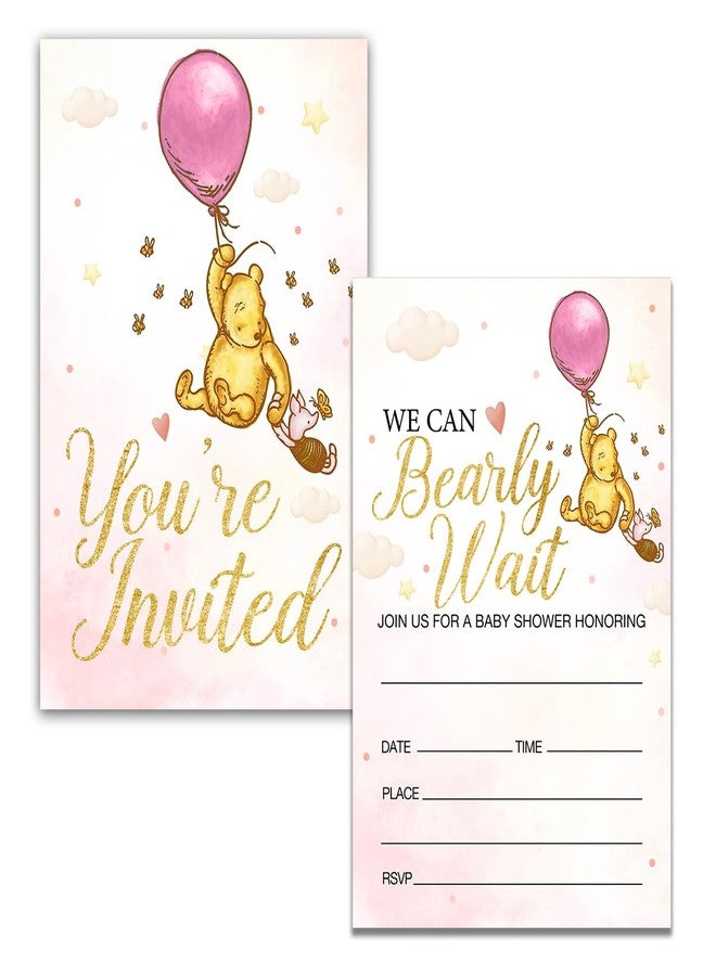 Dolimifa Pink Winnie the Pooh Baby Shower Invitations Fill in Style Classic We Can Bearly Wait Winnie the Pooh Bear Baby Shower Invites, 20 Count With Envelopes - Image 3