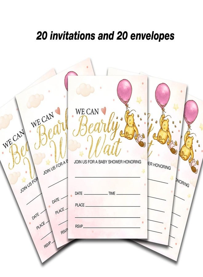 Dolimifa Pink Winnie the Pooh Baby Shower Invitations Fill in Style Classic We Can Bearly Wait Winnie the Pooh Bear Baby Shower Invites, 20 Count With Envelopes - Image 4