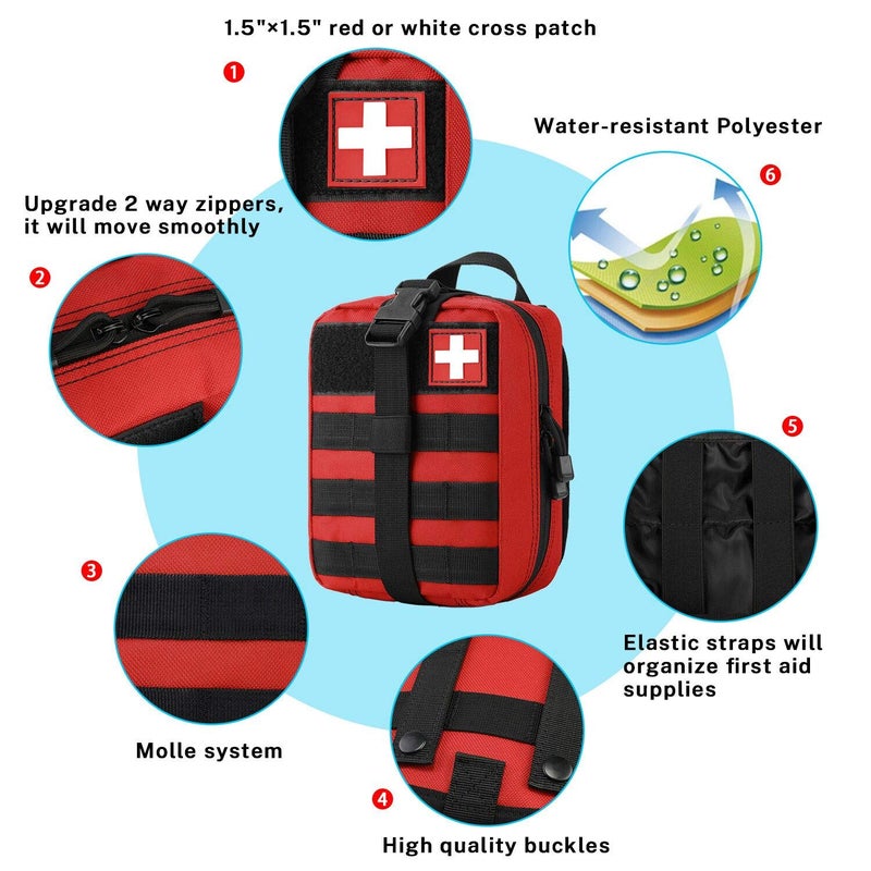 جونيكس MOLLE Medical Pouch EMT First Aid Pouch Rip-Away IFAK Tactical Utility Pouch for Outdoor Activities Medical Supplies (Bag Only), Red - Image 3