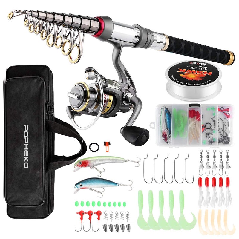 mouhike Fishing Rod Reel Combo Full Kit Telescopic Fishing Pole Set Spinning Reel Line Lures Hooks and Fishing Carrier Bag Saltwater Freshwater Fishing Gear for Kids Adults Professional 24M787FT