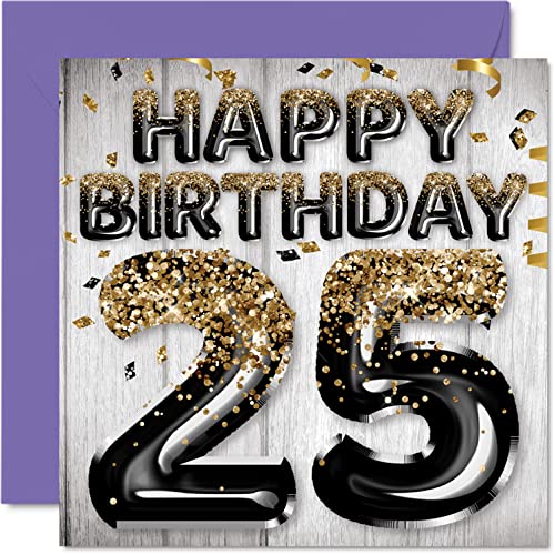 Stuff4 25th Birthday Card for Men - Black & Gold Glitter Balloons - Happy Birthday Cards for 25 Year Old Man Son Brother Uncle Cousin, 5.7 x 5.7 Inch Twenty-Five Twenty-Fifth Greeting Cards Gift - Image 1