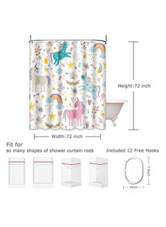 Generic Kids Unicorn Shower Curtain - 72x72 Inch Blue and Pink Animal Pattern - Durable, Waterproof Polyester Fabric with Hooks for Children's Bathroom  - Image 2