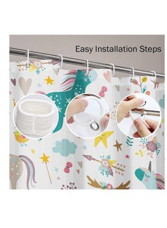 Generic Kids Unicorn Shower Curtain - 72x72 Inch Blue and Pink Animal Pattern - Durable, Waterproof Polyester Fabric with Hooks for Children's Bathroom  - Image 4