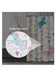 Generic Kids Unicorn Shower Curtain - 72x72 Inch Blue and Pink Animal Pattern - Durable, Waterproof Polyester Fabric with Hooks for Children's Bathroom  - Image 3