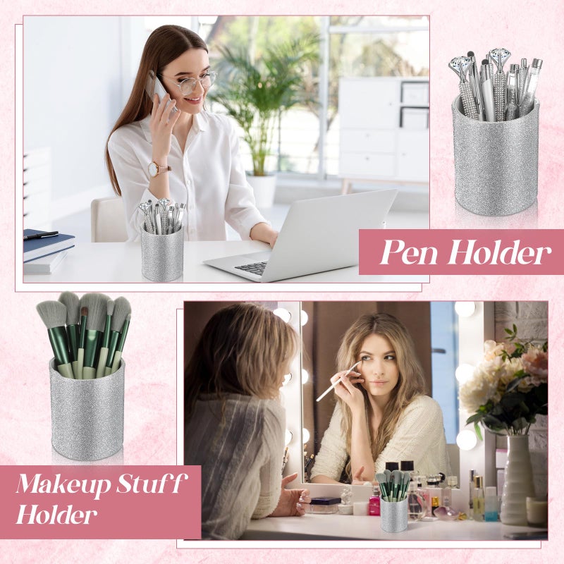 Sabary 8 Pcs Ballpoint Pens with Pen Holder for Desk Glitter Crystal Diamond Fancy Pencil Holder Bling Desk Organizer Cute Stationery Supplies for Women Girls Wedding Office School Gifts(Silver) - Image 5