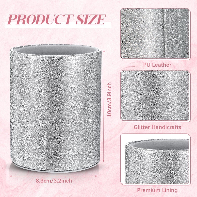 Sabary 8 Pcs Ballpoint Pens with Pen Holder for Desk Glitter Crystal Diamond Fancy Pencil Holder Bling Desk Organizer Cute Stationery Supplies for Women Girls Wedding Office School Gifts(Silver) - Image 2