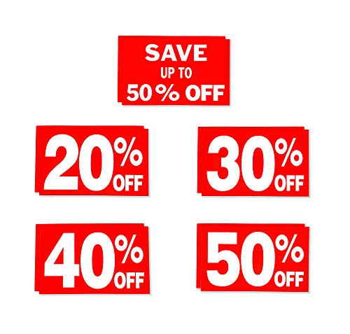 Store Fixtures Direct Up to 50% Percent Off Sign Bundle Pack, 7" x 11": 20%, 30%, 40% & 50%, 2 of Each Sign, 10 Pack - Image 1