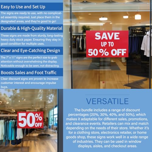 Store Fixtures Direct Up to 50% Percent Off Sign Bundle Pack, 7" x 11": 20%, 30%, 40% & 50%, 2 of Each Sign, 10 Pack - Image 3