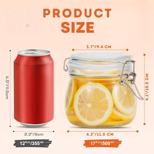 HEXONIQ® Clip Top Glass Jar 500ml, Airtight Glass Storage Container with Lid, Round Preserving Jar for Kitchen Storage, Cereal, Pasta, Sugar, Beans, Spice, 10.5x11.0 cm, Pack of 1 - Image 3