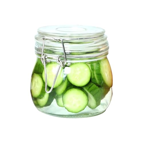 HEXONIQ® Clip Top Glass Jar 500ml, Airtight Glass Storage Container with Lid, Round Preserving Jar for Kitchen Storage, Cereal, Pasta, Sugar, Beans, Spice, 10.5x11.0 cm, Pack of 1 - Image 1